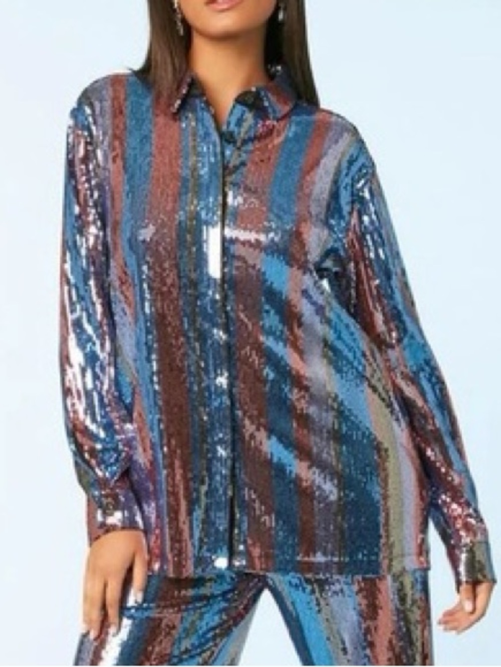 Forever 21 Multicolor Sequin Button-Up Top EUC XL Discocore Glam Rock Party Chic